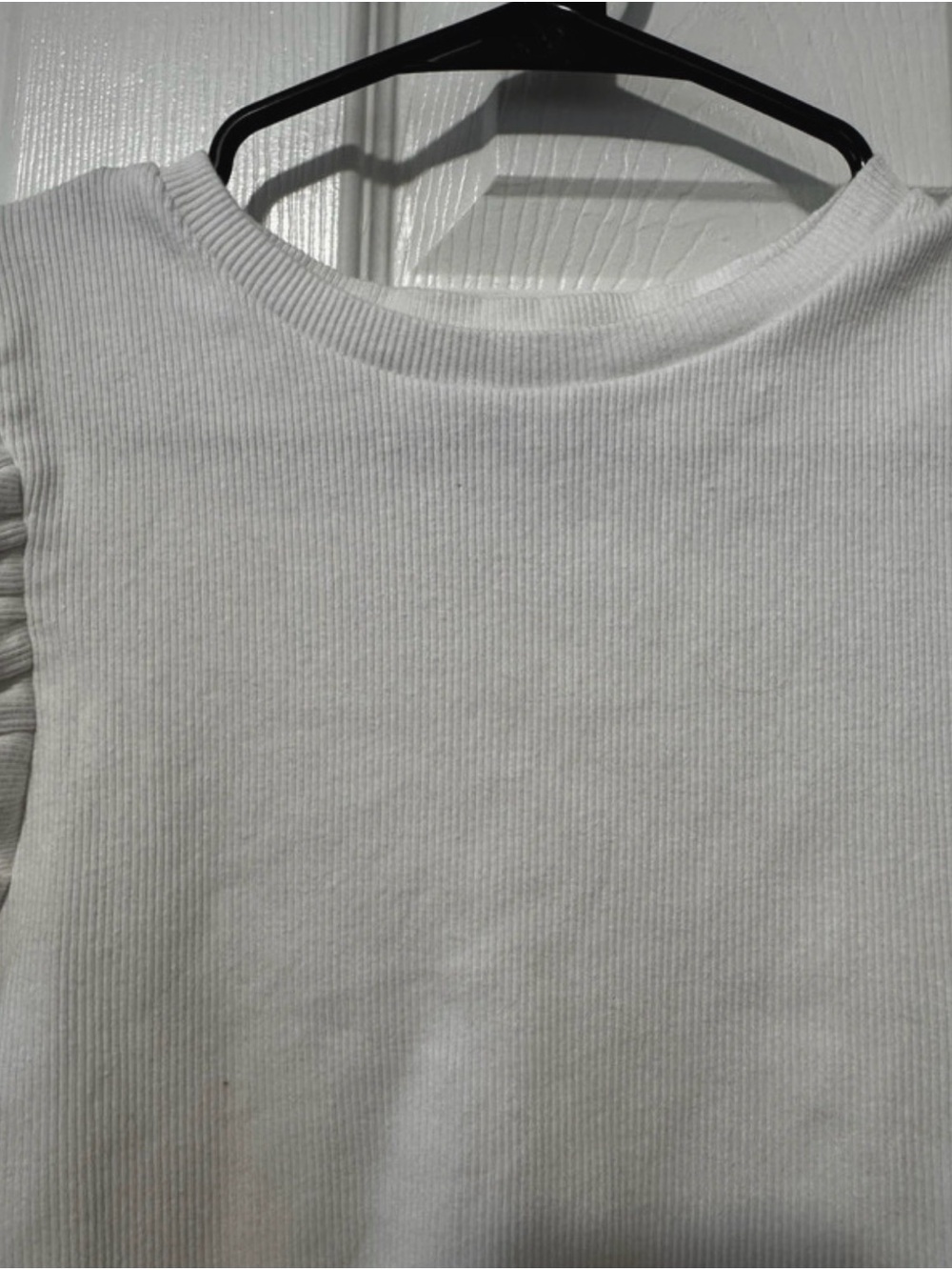 Zara White Ruffle Sleeve Ribbed Crop Top - Picture 7 of 8